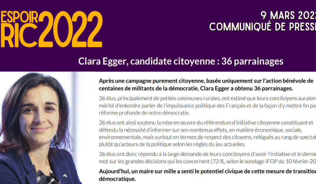 Clara Egger, candidate citoyenne : 36 parrainages
